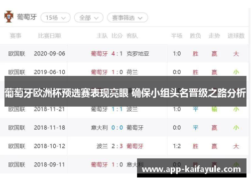 葡萄牙欧洲杯预选赛表现亮眼 确保小组头名晋级之路分析